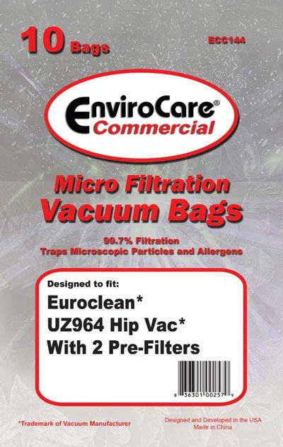 Advance / Kent Euroclean UZ964 Hip Vac Vacuum Bags - 10 Bags 1 Filter