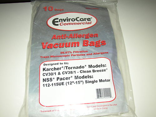 Bags for Karcher/Tornado Model CV30/1 and CV38/1, Clean Breeze/NSS/Pacer Model 112-115UE