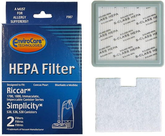 nviroCare F987 1 Riccar 1700 1800#RF-17 Simplicity #SF-I3 S Class HEPA Allergen Filter Canister Vacuum, White