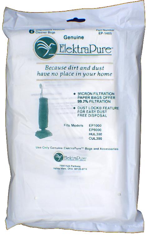 ElektraPure EP-1405 Upright vacuum cleaner bags- Genuine - 6 pack