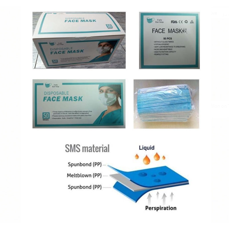 Jansan: JS-3PLY Mask, Face Disposable 3Ply w/ Earloop 50Pk