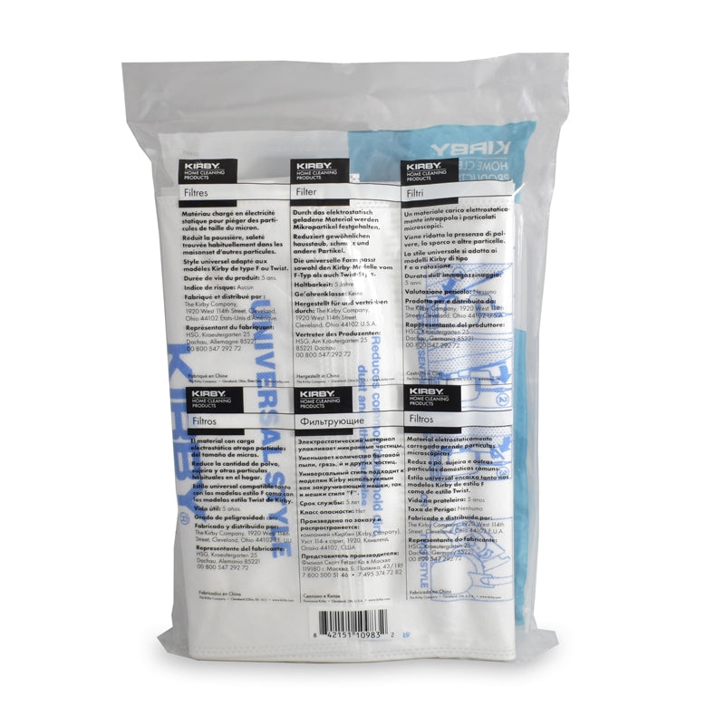 Kirby Sentria Style F Vacuum Bags - 6 Micron Magic Cloth Bags - Genuine with 0.3 Micron Filtration