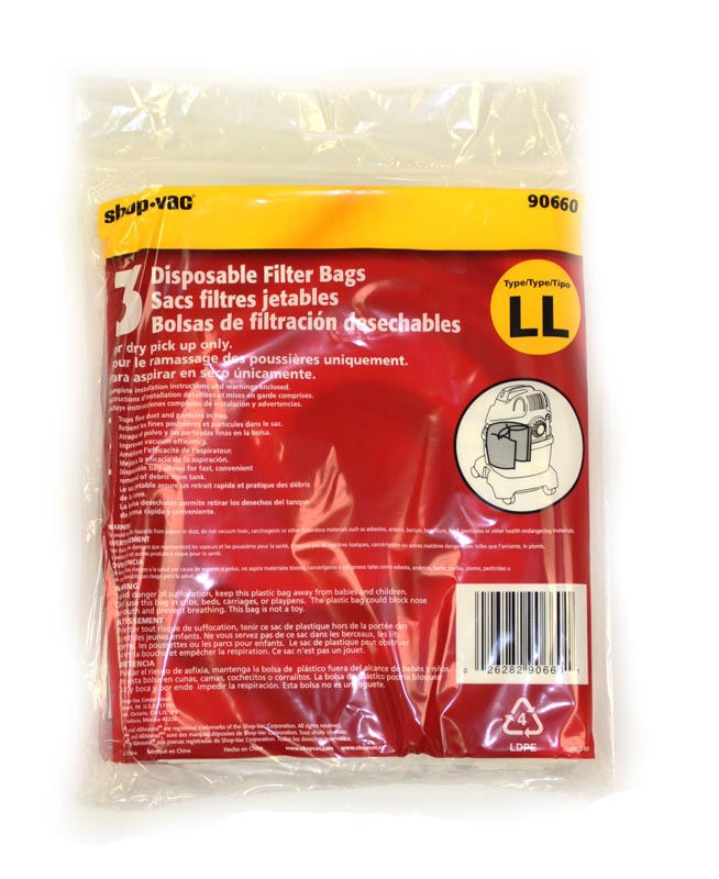 Paper Bag, DVC Shop Vac 4 Gl All Around Typ LL 3Pk