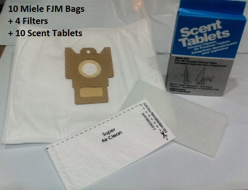 Miele Type F, J M HEPA Synthetic Cloth Vacuum Cleaner Dustbags 9 Bags 2 Filters 8 Scent Tablets