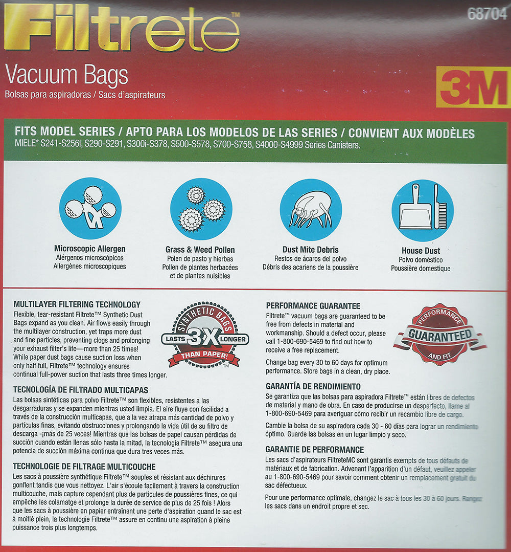 Miele Type F, J M Premium Synthetic Cloth Vacuum Cleaner Dustbags 5 Replacement Bags 2 Filters