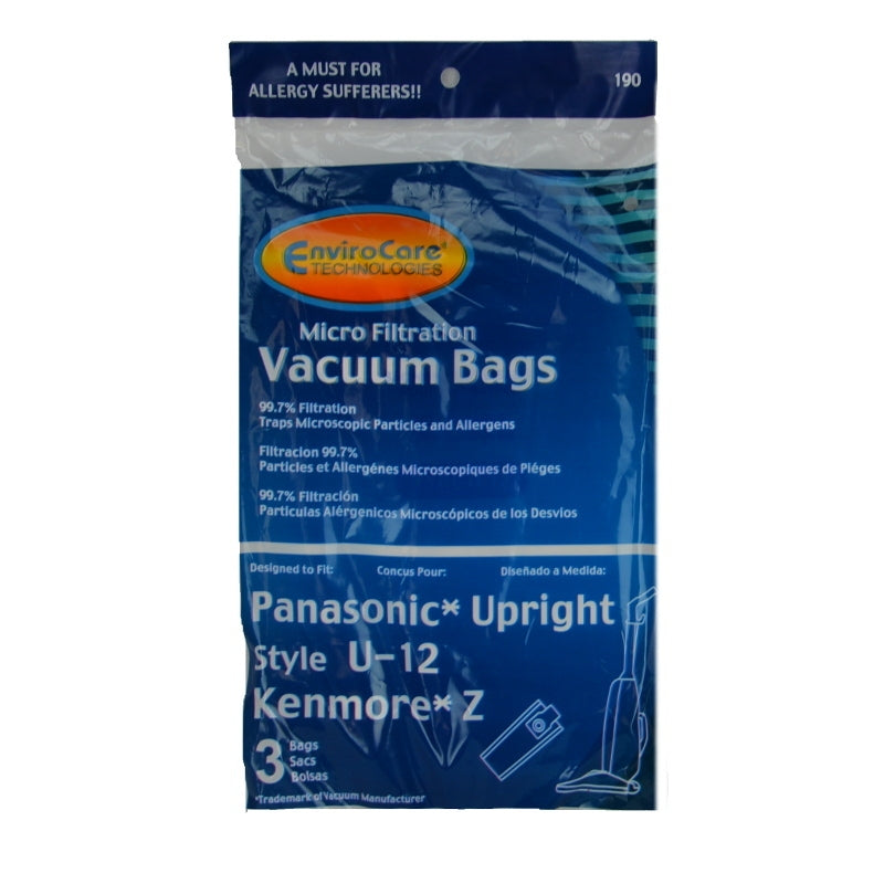 Kenmore Type Z 20-50007 Vacuum Bags. Replaces KC16KDKTZ0U0. U-12 #190 - 3/pk