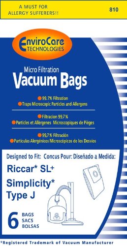 Riccar RSLP Supra Lite Plus Type J Canister Vacuum Bags - Generic - 6 Pack, 810