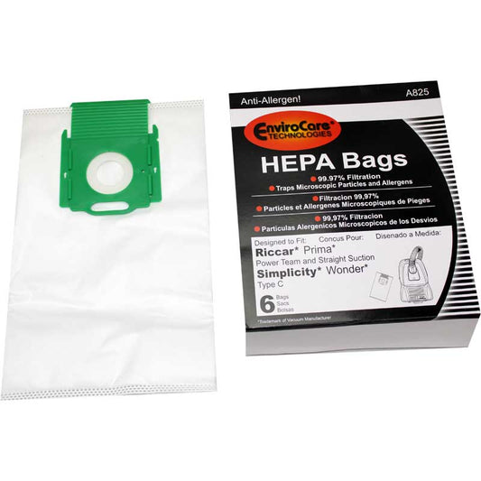 PAPER BAGS RICCAR PRIMA, SIMPLICITY C, ALLERGEN W/GREEN PLASTIC COLLAR,CANISTER