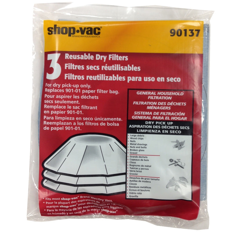 Shop Vac: SV-90137 Filter, Flat Dry Pickup Only W/O Ring Type T 3Pk