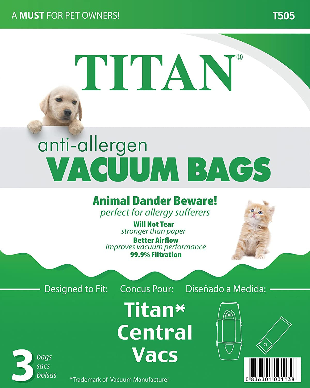 Titan Central Vacuums T505 vacuum bags