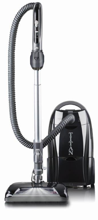 TITAN T9500 CANISTER W/PLUSH POWER NOZZLE,BLACK HEPA,BAGGED,8FT HOSE,14''CLEANING PATH,2YR WARR.
