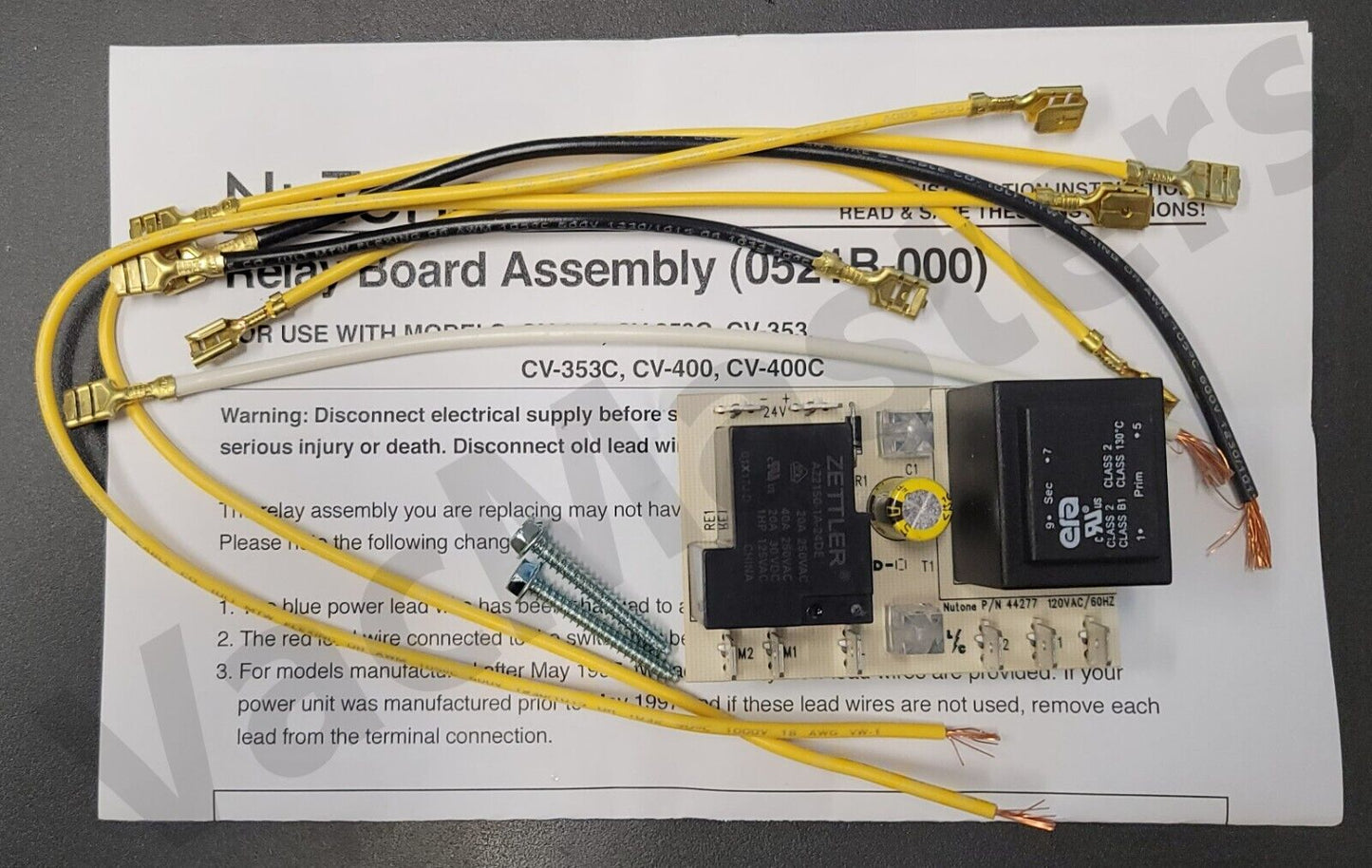 Nutone CV350, CV353, CV400 Central Vacuum Relay Repair Kit # 0521B000