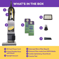 ProTeam ProForce 1500XP HEPA Upright Vacuum w/On-Board Tools, 50 Ft Cord, Dual Motor, 15 Inch Path, 10 EXTRA BAGS #107252