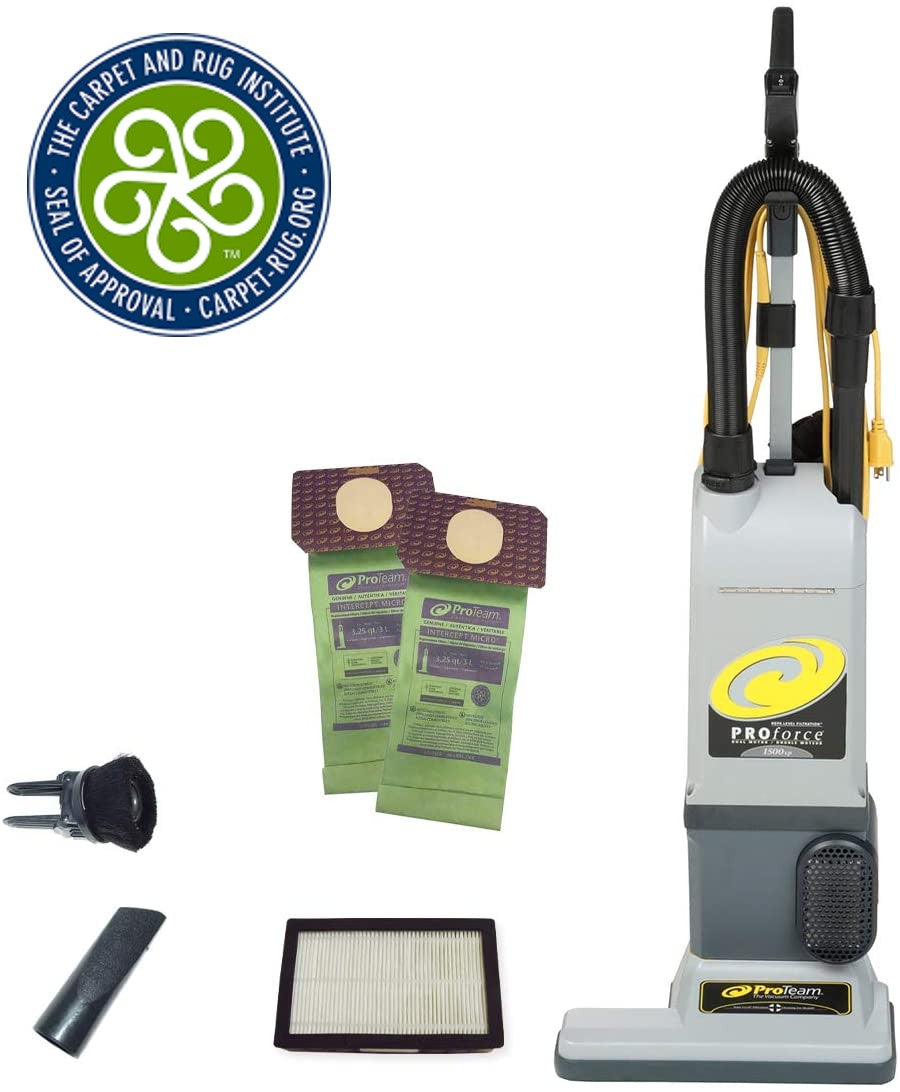 ProTeam ProForce 1500XP Bagged Upright Vacuum Cleaner with HEPA Media Filtration, Commercial Upright Vacuum with On-Board Tools, Corded