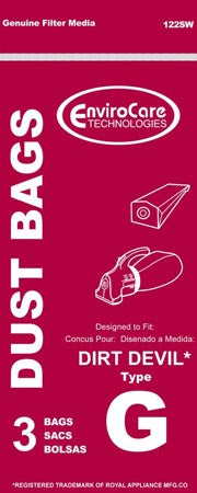 Dirt Devil Replacement Type G Paper Bags for Hand Vac Models, Package of 3 
