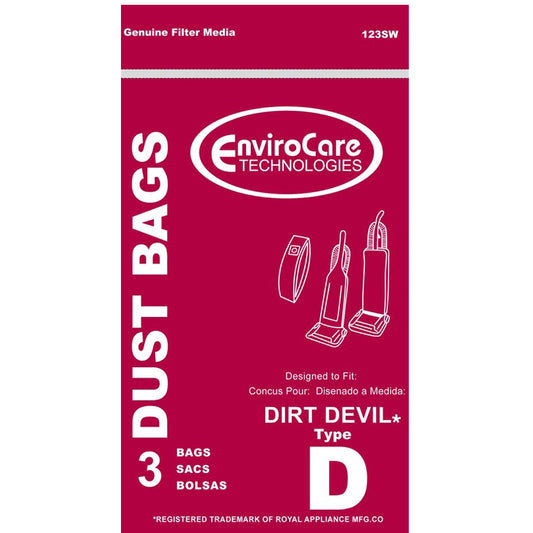 Dirt Devil Type D 3-670075-001 Vacuum Bags - Generic - 3 pack