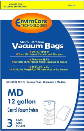 Modern Day 12 gallon Central Vacuum Bags  MD814L - 3 Pack