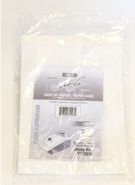 1601P	Johnny Vac Silenzio Paper Bags, 3/Pk (Non HEPA)