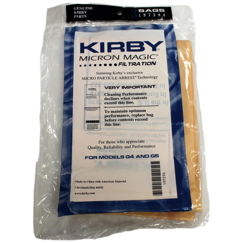 Kirby G4  G5 G6, G7 Vacuum Cleaner Bags  197294S - Genuine - 3 Pack.