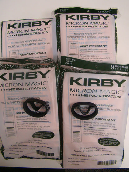 Kirby G4, G5, G6  Ultimate G Vacuum Bags  197301, 197394 - Genuine - 36 Bags + 4 FREE belts