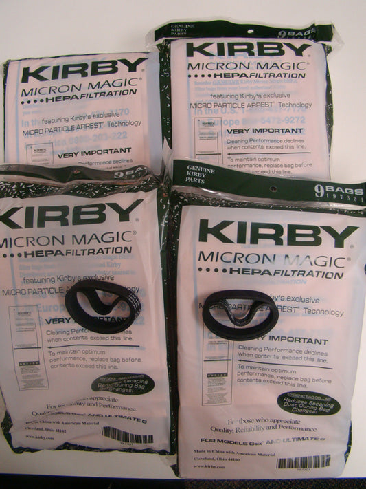Kirby G4, G5, G6  Ultimate G Vacuum Bags  197301, 197394 - Genuine - 36 Bags + 4 FREE belts