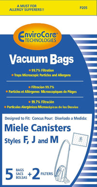EnviroCare Replacement Allergen Vacuum Cleaner Dust Bags made to fit Miele Canisters Style F J M 5 pack with 2 Filters