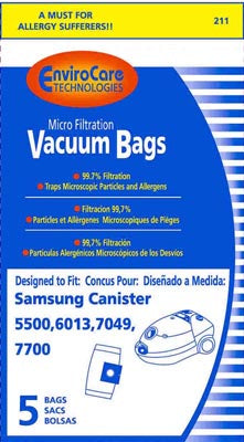 Samsung VP-77F Canister 5500, 6013, 7049 and 7700 Bags- Generic -5 pack