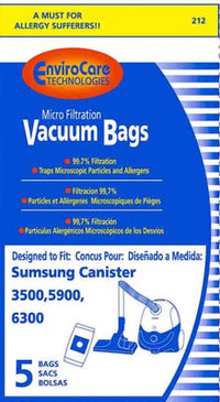 Samsung 212 Canister 3500, 5900, 6300 Bags- Generic - 5 pack