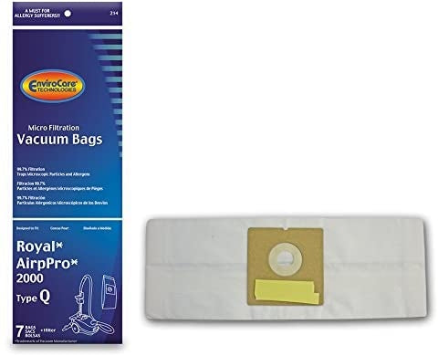 EnviroCare Replacement Micro Filtration Vacuum Cleaner Dust Bags Made to fit Royal ArioPro 2000 Type Q Canisters 7 Pack with 1 Filter
