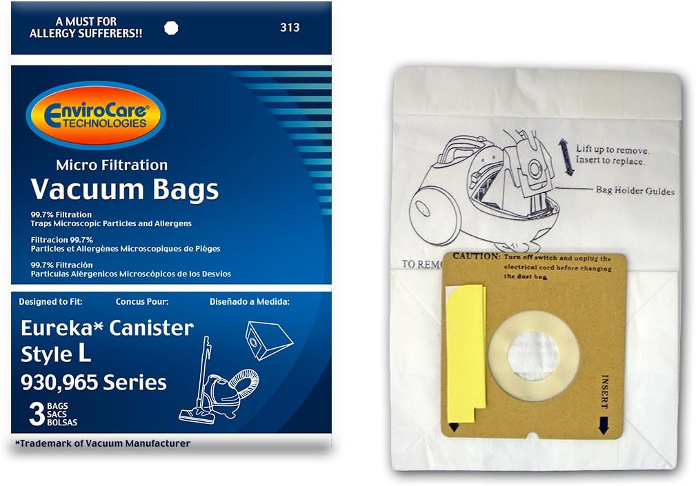 12 Eureka Style L Allergy Micron Filtration Vacuum Bags, Mini Mite Canister Vacuum Cleaners, 61715-12, 61715, 61715