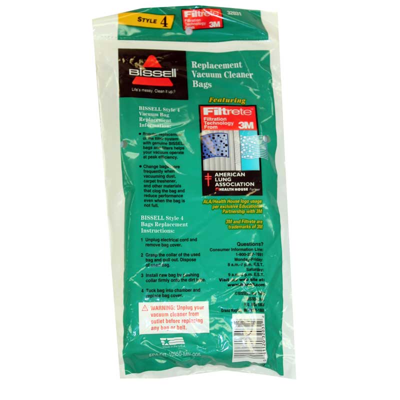 Bissell 32031 Style 4 Vacuum Cleaner Bags -  3 pack for Revolution Lift-Off 3554 Series, Plus 3550 Series, Powerforce 3520 Series, PowerGlide 3545 Series, Power Trak 6592 Series, Uprights 3522 etc