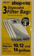 PAPER BAGS-SHOP-VAC,3PK,10 GALLON,WET DRY,REPL 10,12,14 GALLON