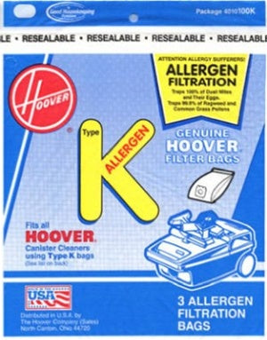 Hoover Type K Vacuum Bags 4010100K, 4010028K - 3 pack