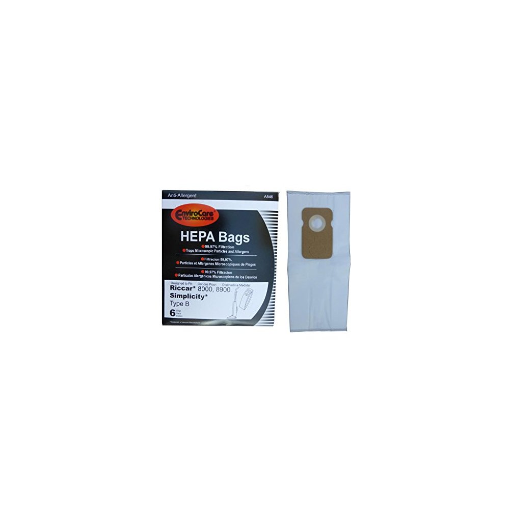 6 bags (1 pkg) Type B HEPA Allergy Bags For Riccar 8000 8900, Simplicty 7 & 7000 Series and Belvedere Upright Vacuu