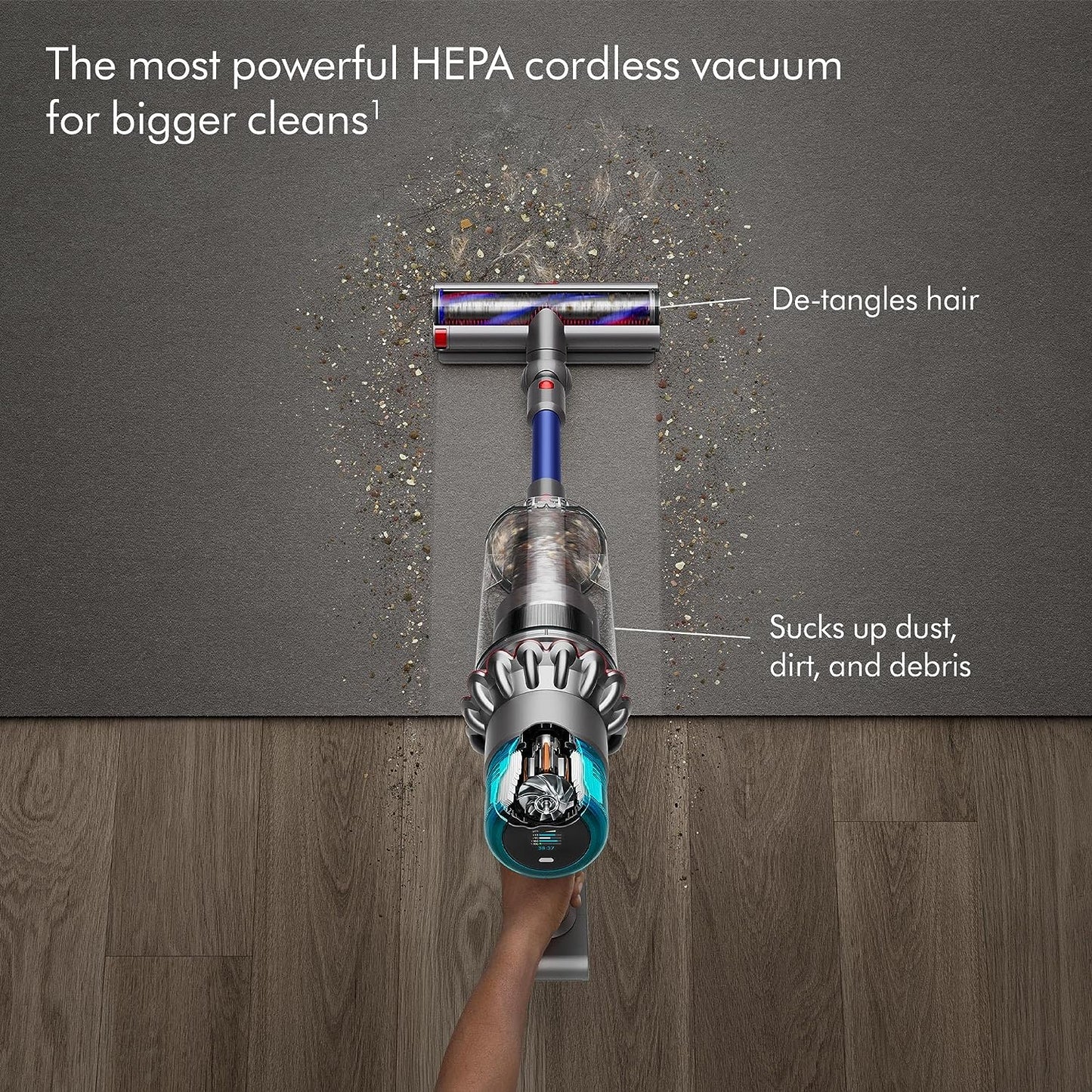 Dyson Gen5Outsize Cordless Vacuum Cleaner, Nickel/Blue, Extra Large Bin, HEPA Filter, SV24, 447923-01
