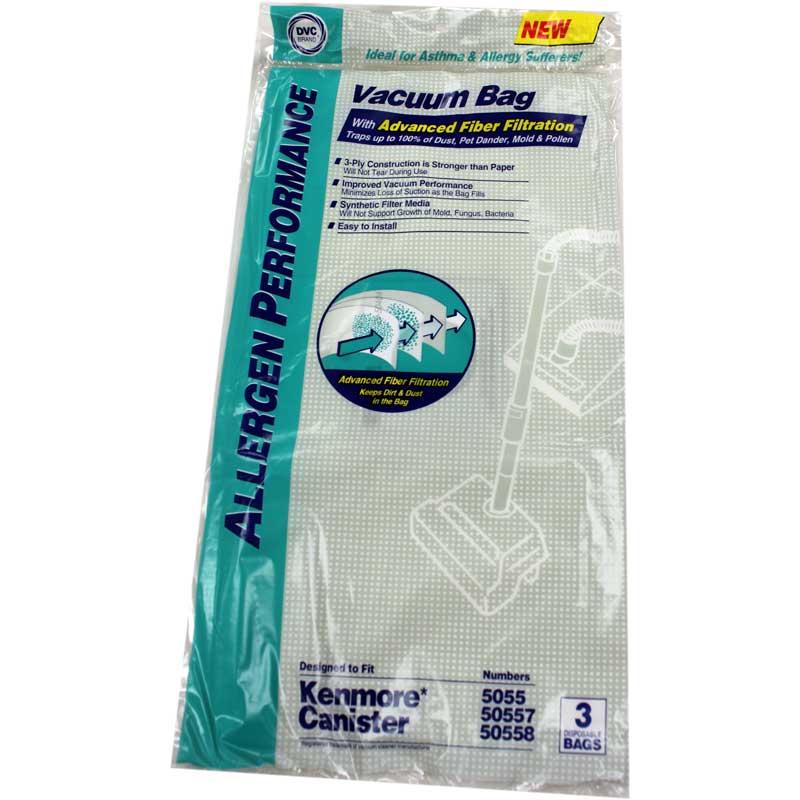 Envirocare Kenmore Canister Q/C 5055, 50557, 50558, 53292, 53291, 50404 Anti Allergen Synthetic Cloth Bags- 3 Pack