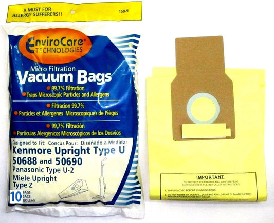 Kenmore 50688 Vacuum Bags Microfiltration with Closure - 9 Pack, Panasonic U-2 Vacuums