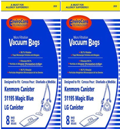 16 Kenmore Type M / 51195 Magic Blue Vacuum Bags by Envirocare Technologies