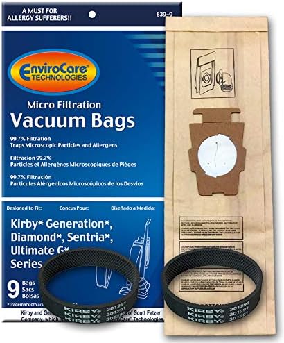 Replacement Kirby Generation 1,2,3,4,5,6 and Ultimate G Allergen Filtration Bags (9 BAGS & 2 BELTS)