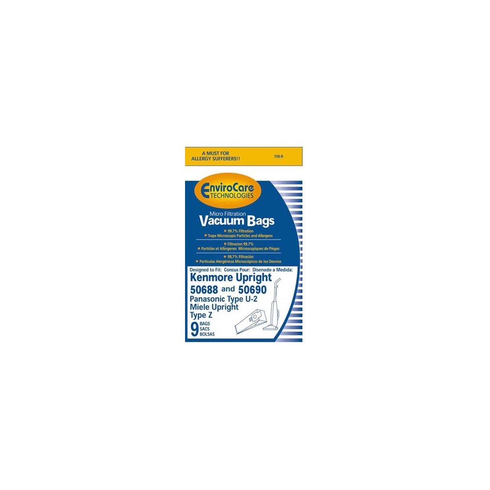 9 Kenmore Upright 50688 and 50690, Panasonic Type U-2 Vacuum Bags Microfiltration with Closure