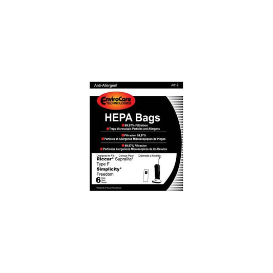 Riccar RSLH-6 Supralite Type F HEPA Filtration Vacuum Cleaner Bags - 6 Pack