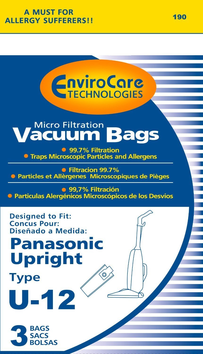 Panasonic Type U-12 Upright Vacuum Bags 3/pk
