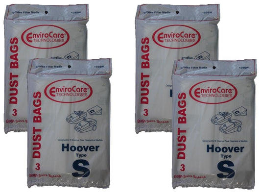 12 bags (4 pkgs) Hoover Type S Vacuum Cleaner Bags 43655097, 4010064S, 4010344S, 43655093, 4010100S