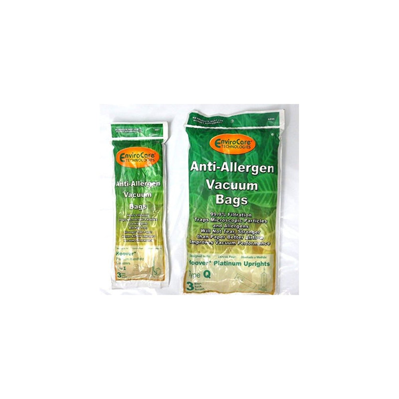 3 Hoover Type Q HEPA Cloth Like Style UH10000 + 3 Hoover Stype I HEPA Like Cloth Anti Allergen Platinum UH30010COM Vacuum Bag Bundle
