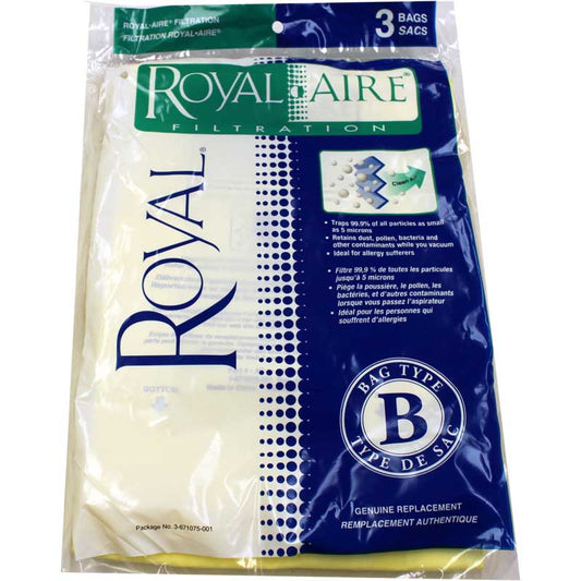 Royal / Dirt Devil Type B Metal Upright  Vacuum Bags TOP FILL STYLE 3-671075-001 - 3 Pack 