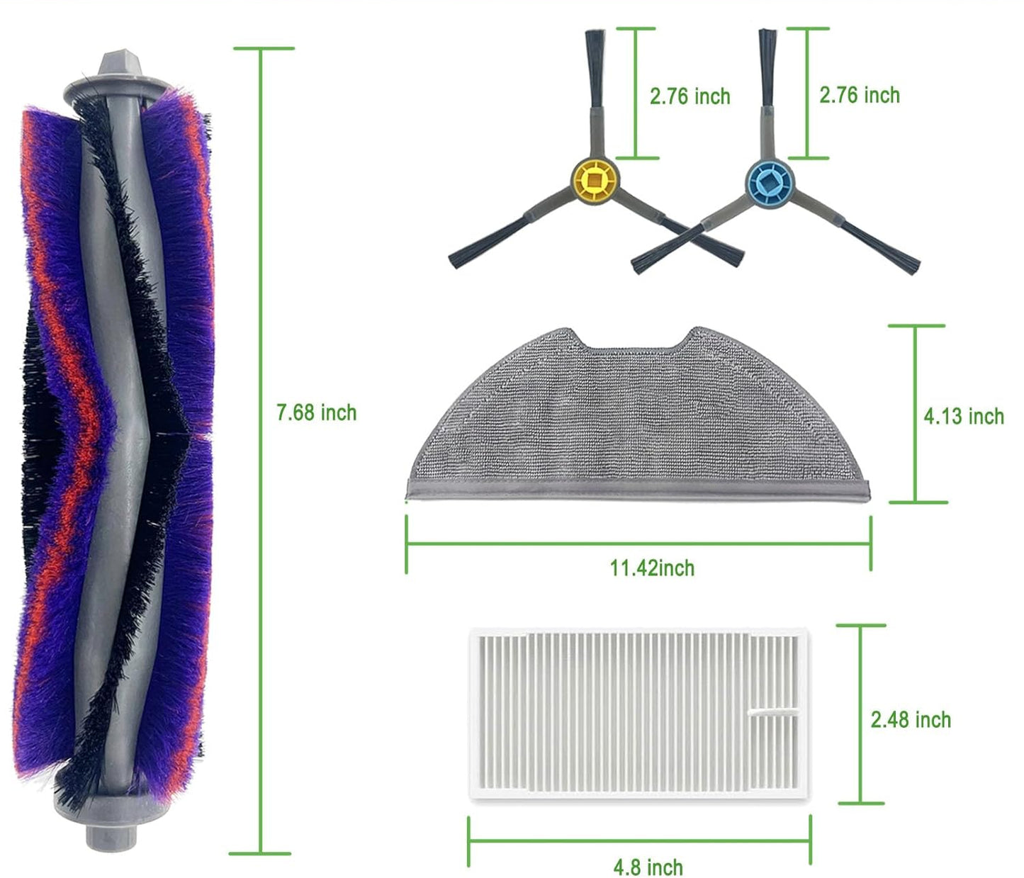 Replacement Parts Compatible With Eureka E10s Robot Vacuum Cleaner, Include: 1 Roller Brush + 2 HEPA Filter + 4 Edge-Sweeping Brush + 2 Mop Pad
