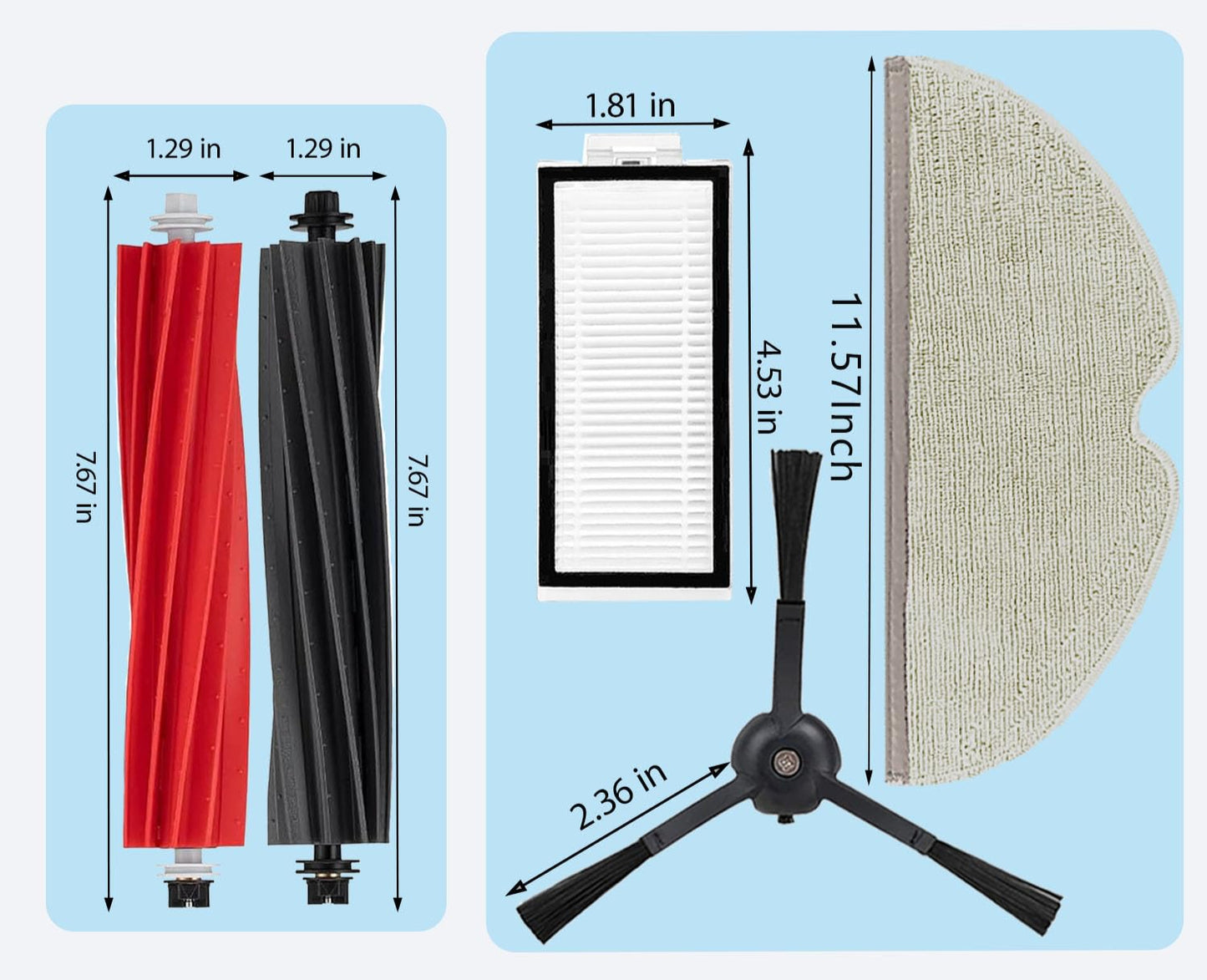 Replacement Accessories Kit Compatible with Roborock Q5 Pro Q5 Pro+(Plus) Q5 Max+(Plus) Q5 DuoRoller+(Plus) Q8 Max Q8 Max+(Plus) Robot Vacuum Cleaner, Include 1 Dual Roller Brush 4 Side Brush 4 Filter