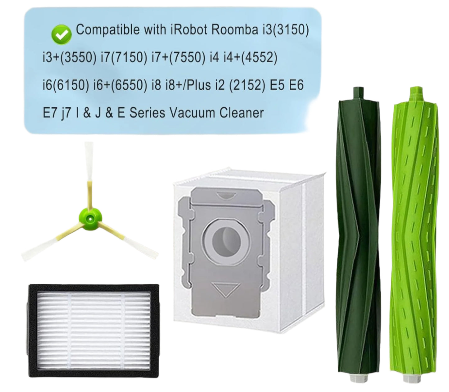 Replacement Filters and Bags for iRobot Roomba i3 i3+ i7 i7+ i4+ i5 i5+ j5 j5+ i6 i6+ i8 i8+ i2 J7 E5 E6 E7 I&J&E Series Vacuum Cleaner,1 Roller Brushes,4 Filters,4 Side Brushes,6 Dust Bags