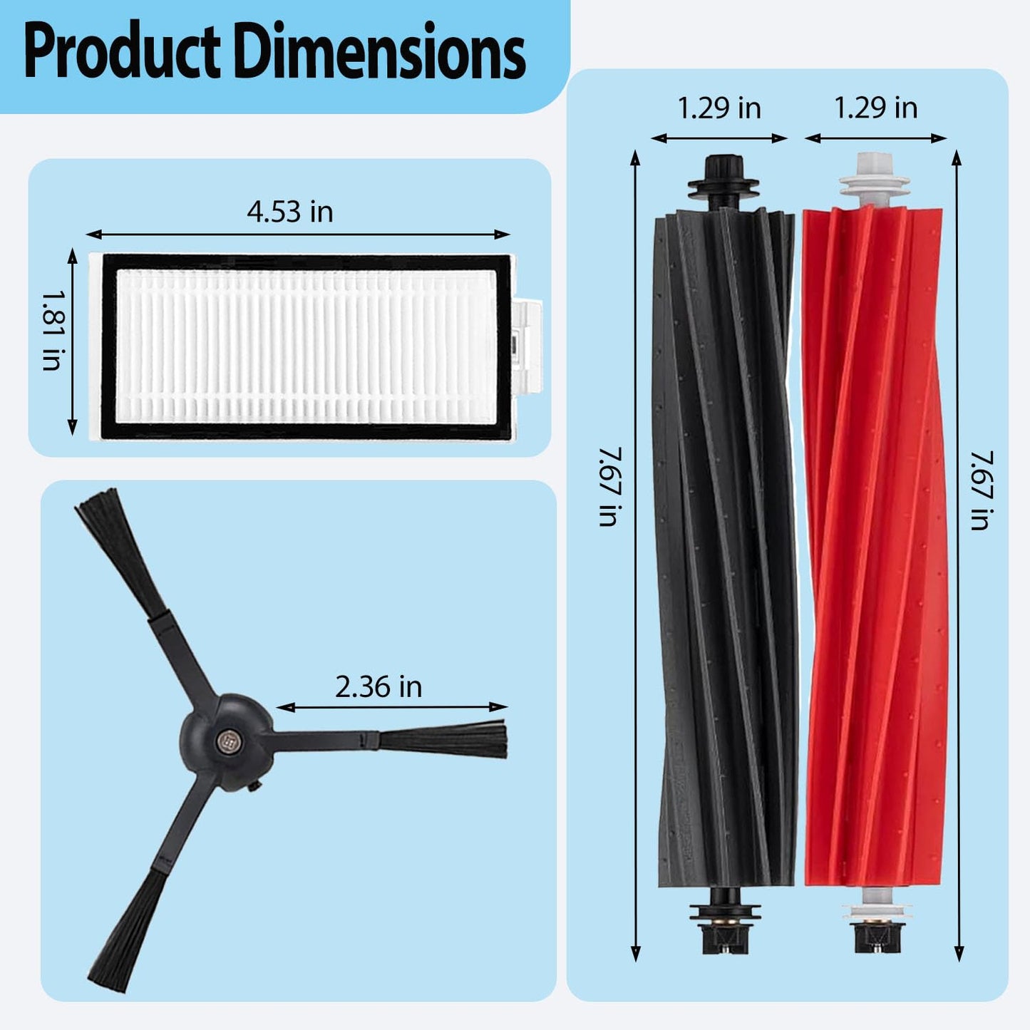 Replacement Accessories Kit Compatible with Roborock Q5 Pro Q5 Pro+(Plus) Q5 Max+(Plus) Q5 DuoRoller+(Plus) Q8 Max Q8 Max+(Plus) Robot Vacuum Cleaner, Include 1 Dual Roller Brush 4 Side Brush 4 Filter