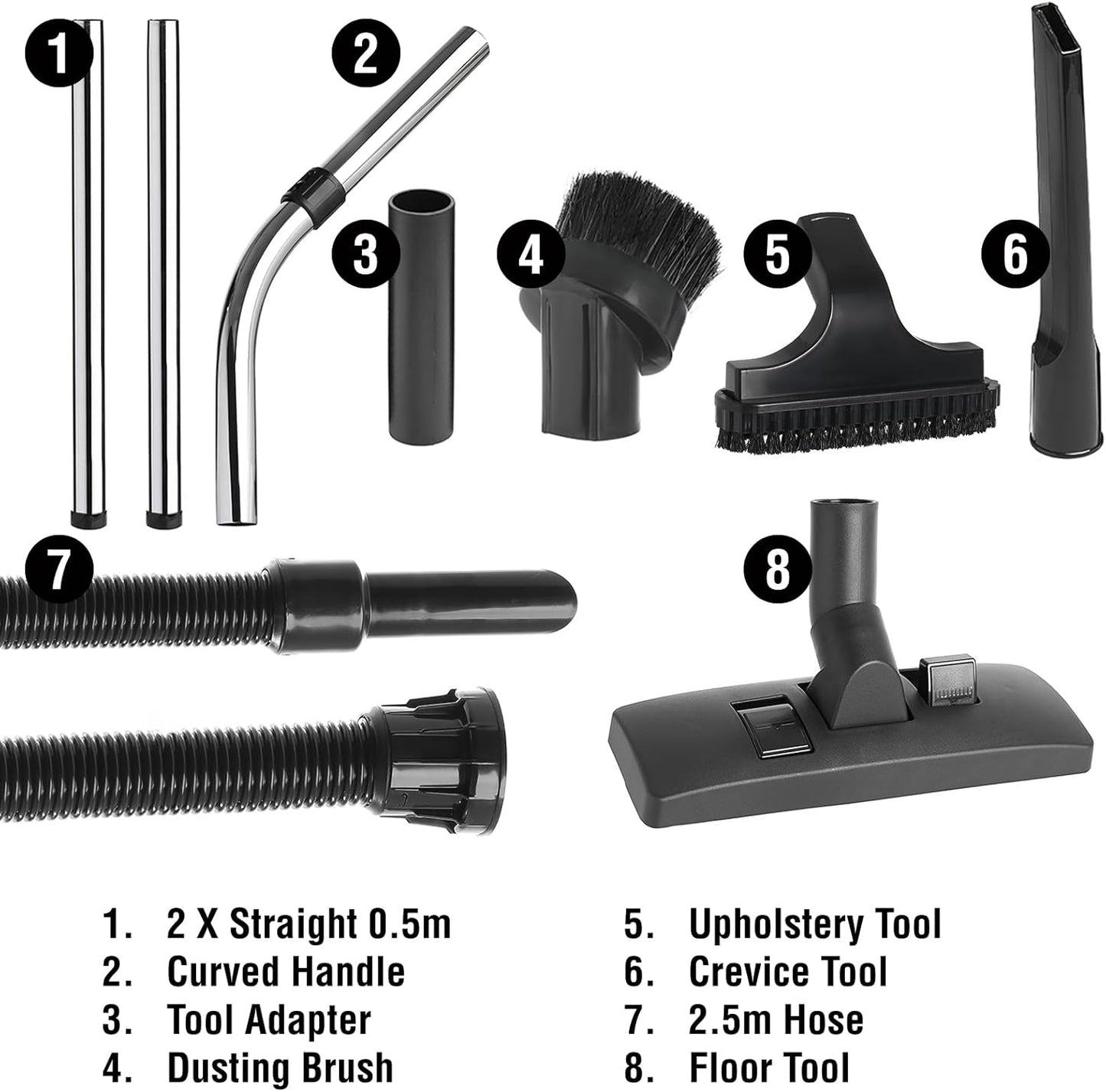 Tool Kit For Numatic Vacuum Cleaners, Wand Set, Hose, Crevice Tool, Dust Brush, Upholstery Tool and Combo Floor Tool